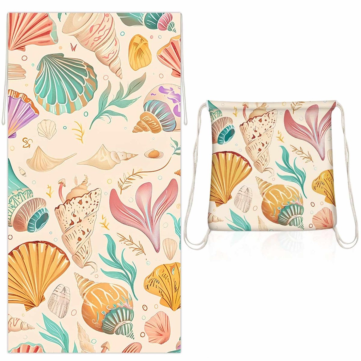 Omgoods - Sneldrogende Microvezel Strandhanddoek met Schelpprint 70x140cm