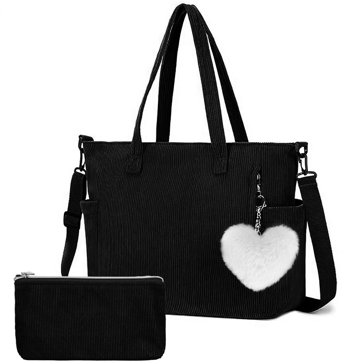 Omgoods - Zwarte Dames Shoppertas met Ritssluiting en Cosmetica Tas