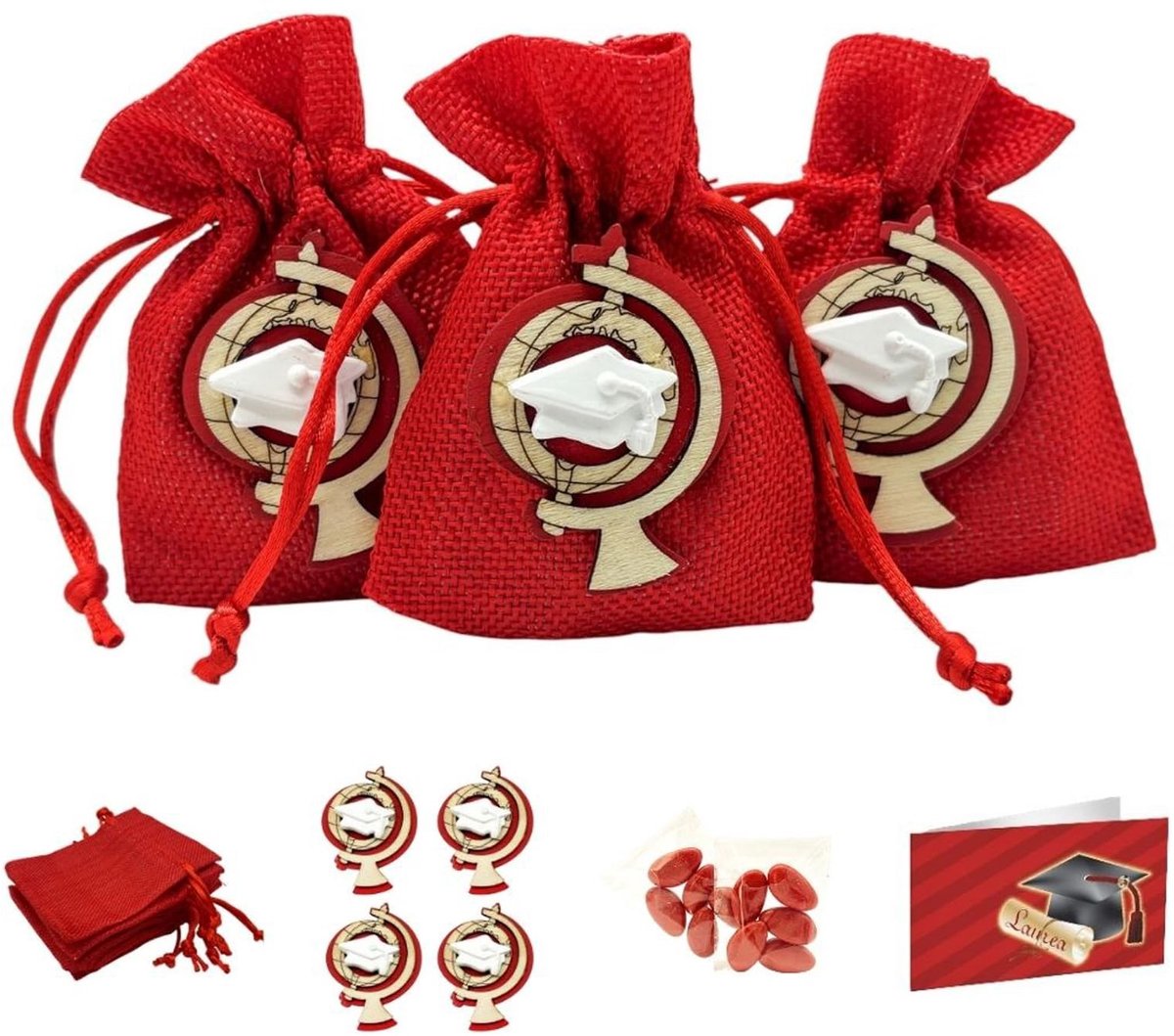 Omgoods - Set van 12 Rode Jute Tassen voor Feestjes