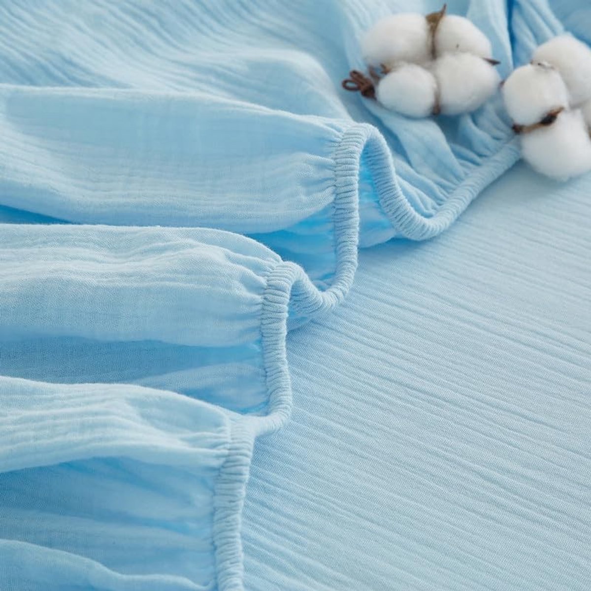 Omgoods - Fitted Sheet 180x200cm van 100% Katoen Muslin, Hypoallergeen