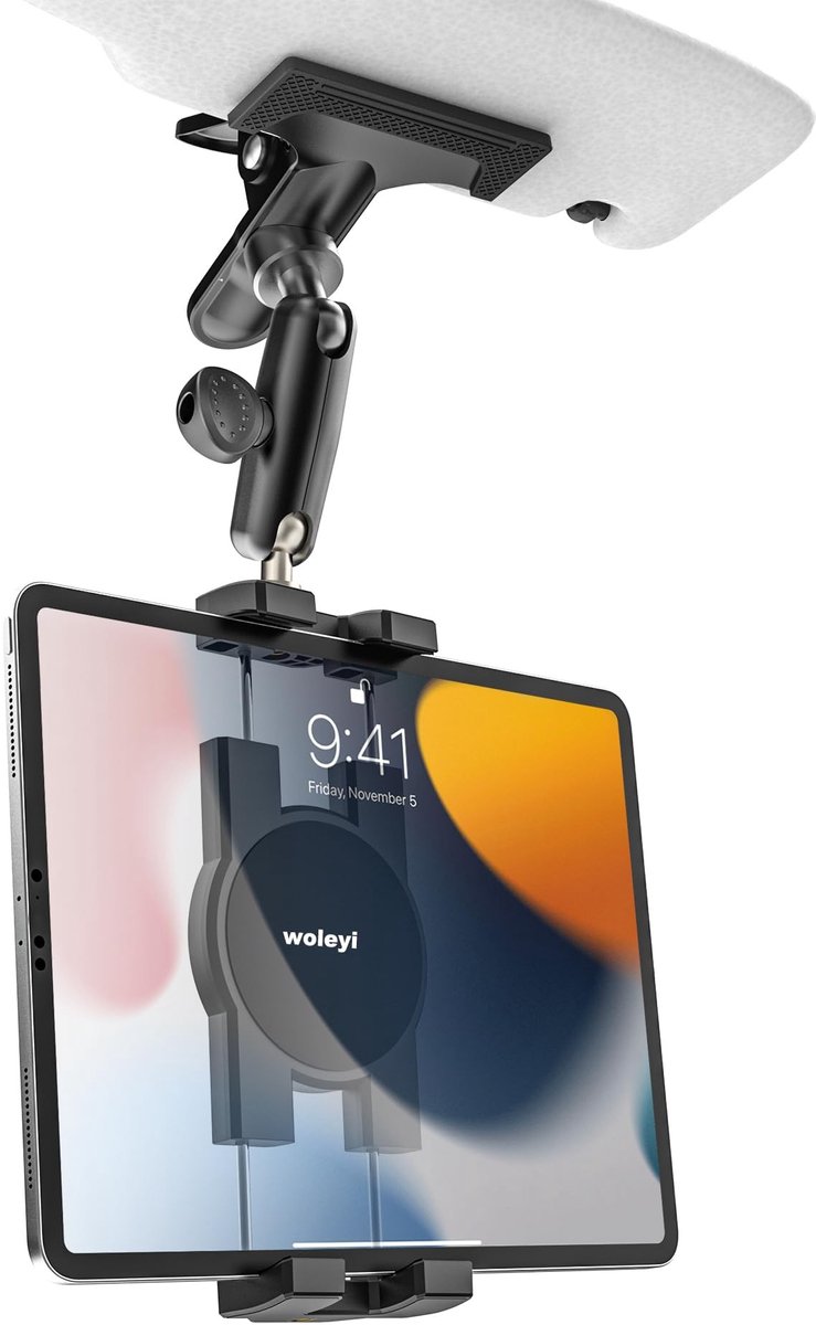 Omgoods - Tablet Autohouder Zonneklep voor Auto - Verstelbare Beugel voor iPad en Galaxy Tab