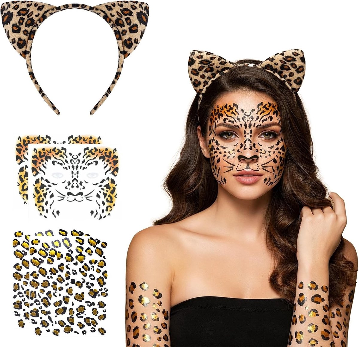 Leopard Oortattoo Hoofdband voor Vrouwen - Dierenprint Kostuum Accessoires voor Halloween en Carnaval