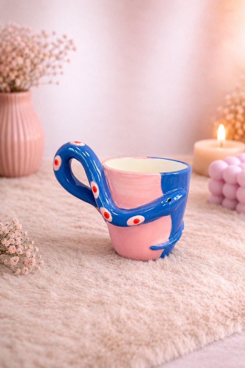 Handgeschilderde Slangenmok – een echte blikvanger | Set van 2 stuks | Viva Femme | Mok | Koffie-/theemok | Servies | Slang | Koffie | Thee | Decoratie | Cadeau | Wonen | Moederdag