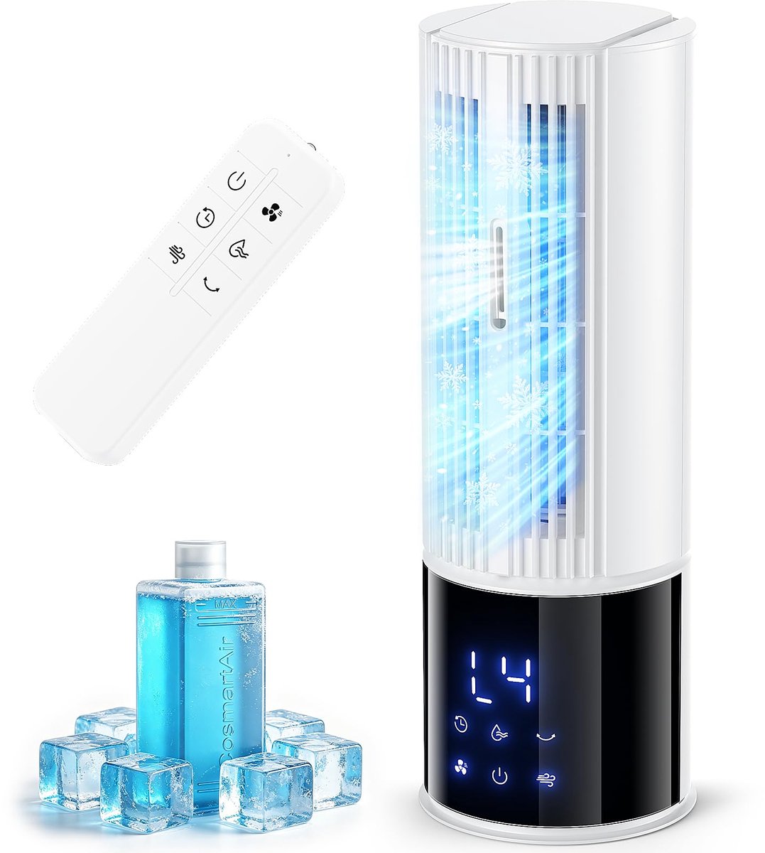 SnelShoppen - Mobiele airconditioner 6-in-1, luchtkoeler met 3 snelheden, turbomodus, slaapwind, mistfunctie, timer (1-8 uur), 45°/90° oscillatie, ide
