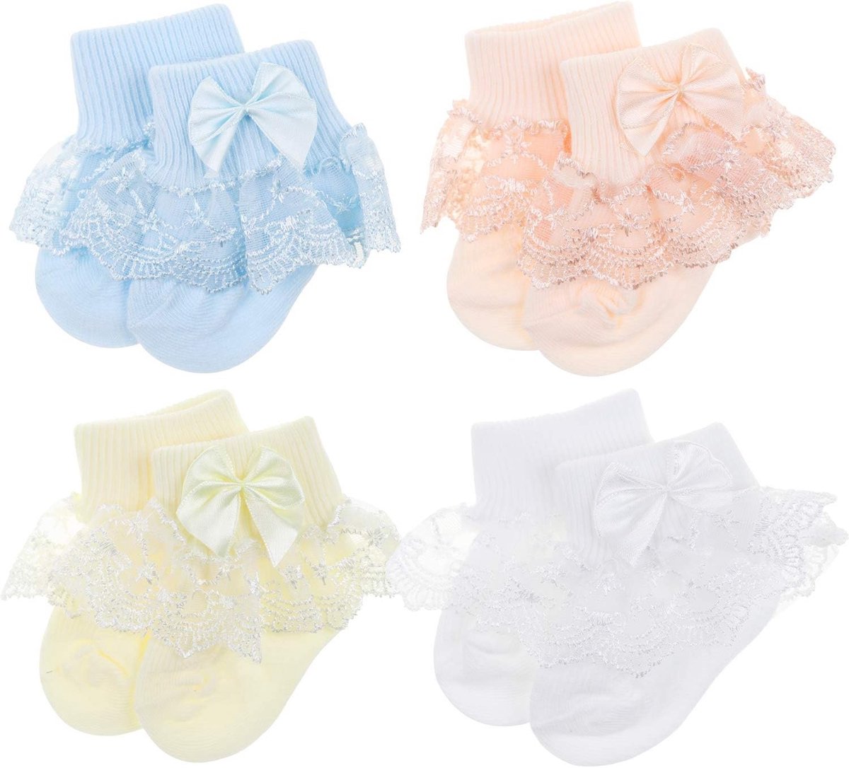 Lace Bows en Frilly Design Sokken voor Baby's en Peuters - Elegante Ankelsokken voor Meisjes