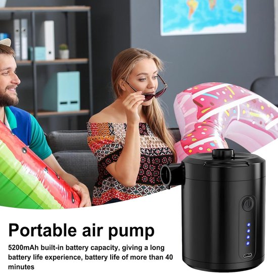 Draagbare Luchtpomp - Elektrische Compressor - Kamperen en Reizen - Draadloos Oplaadbaar - Compact Formaat - Zwart — afbeelding 4