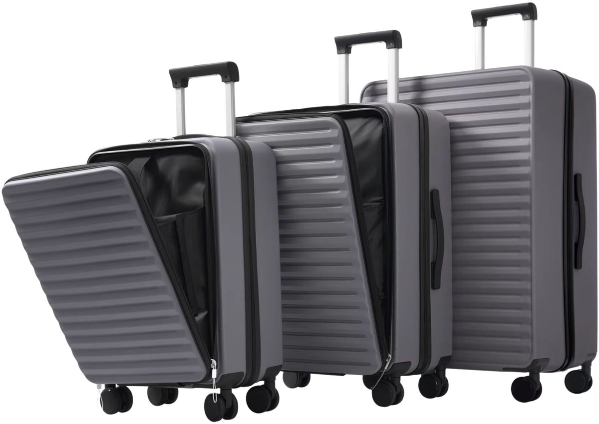 Kofferset 51 61 71 cm Grijs – Reiskoffer Set met Hardshell ABS, 360° Wielen en Slot