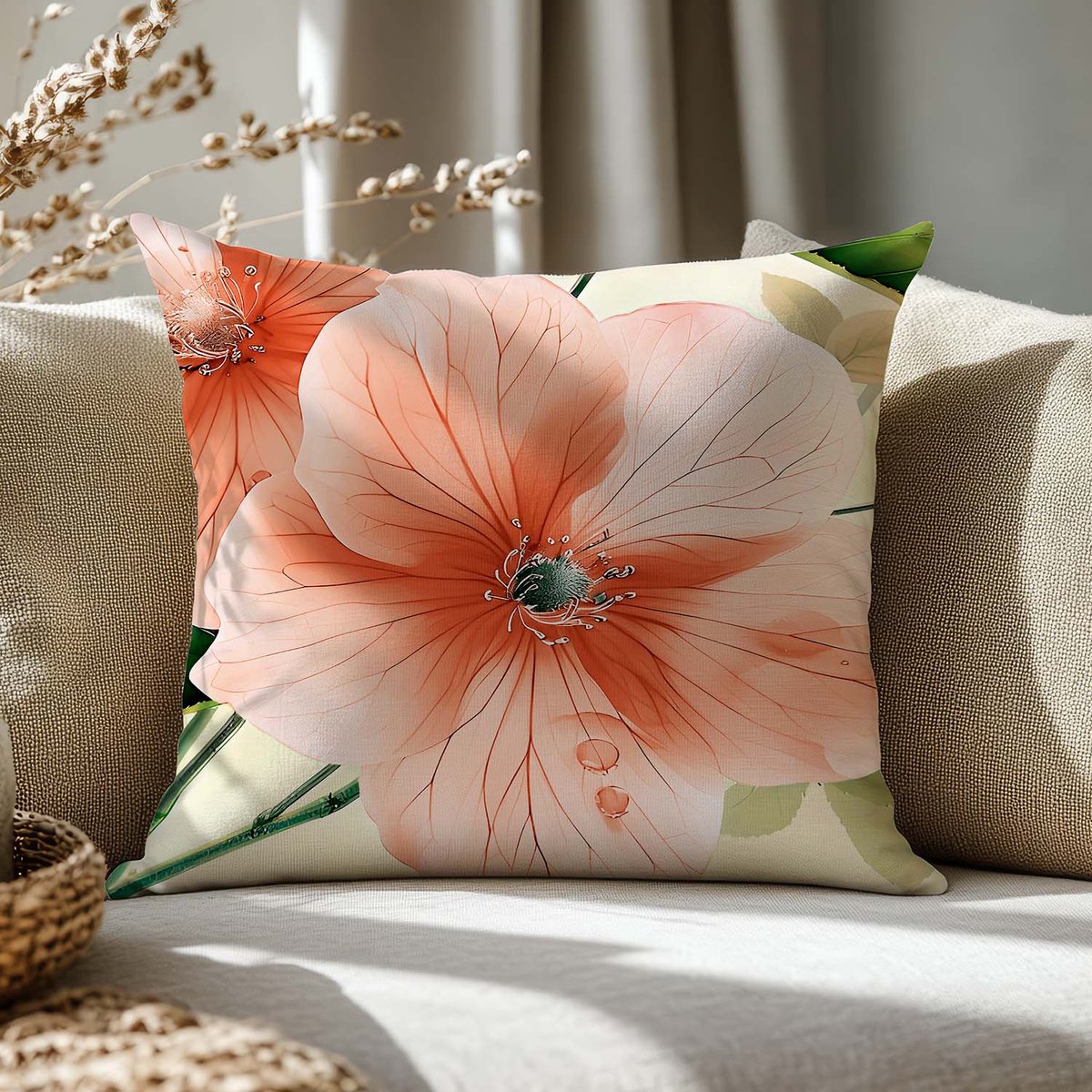 Darymex SATYNLOVE PREMIUM - Katoen Satijnen Kussensloop - 40x40 cm - Botanisch Plantenmotief - Digitale Druk - 100% Katoen - Met Blinde Rits