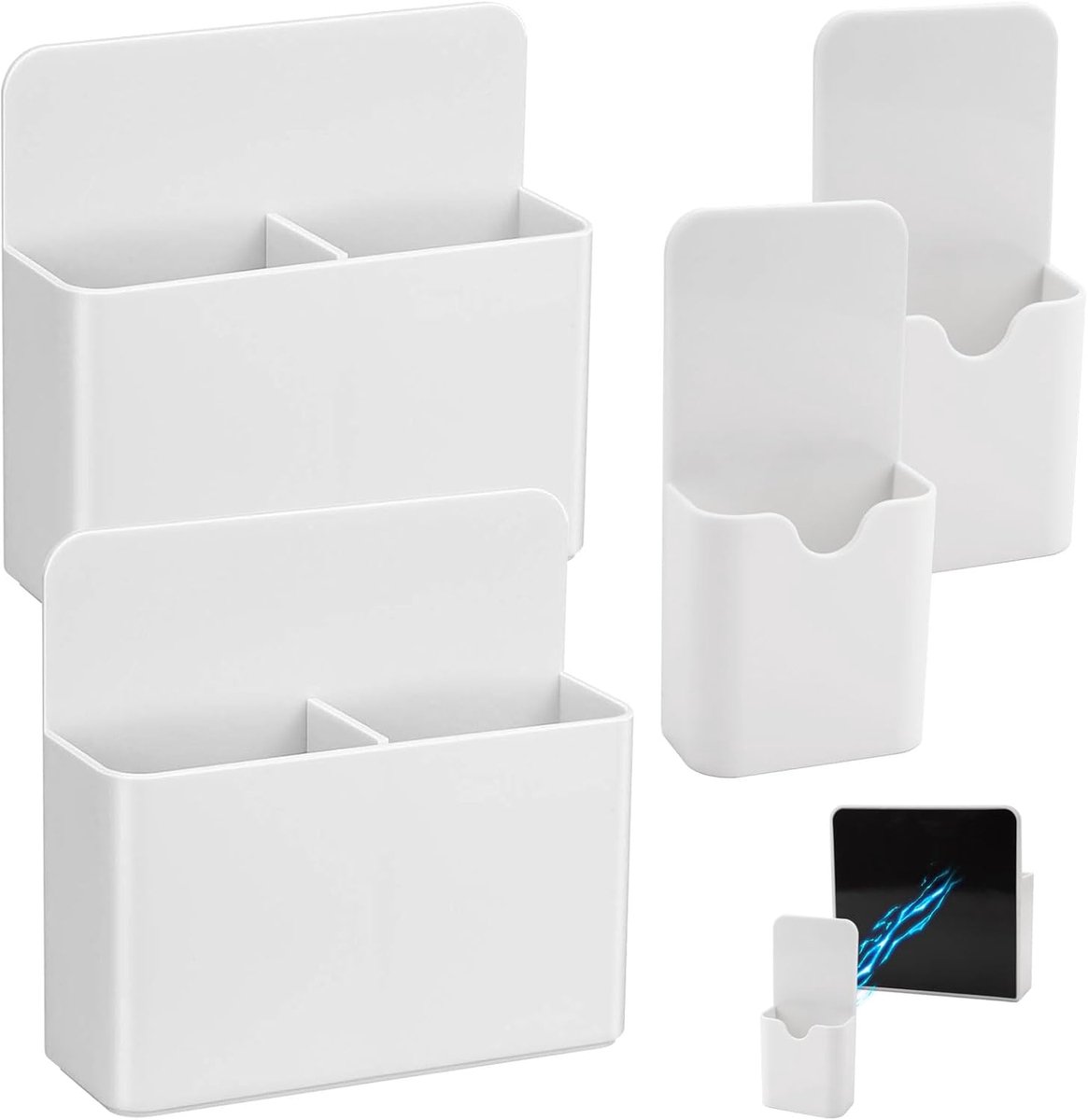 SnelShoppen - 4 Magnetische Penhouders voor School, Kantoor, Koelkast, Kluis | Whiteboard Penhouder, 2 Maten, Magnetische Markerhouder, Wit