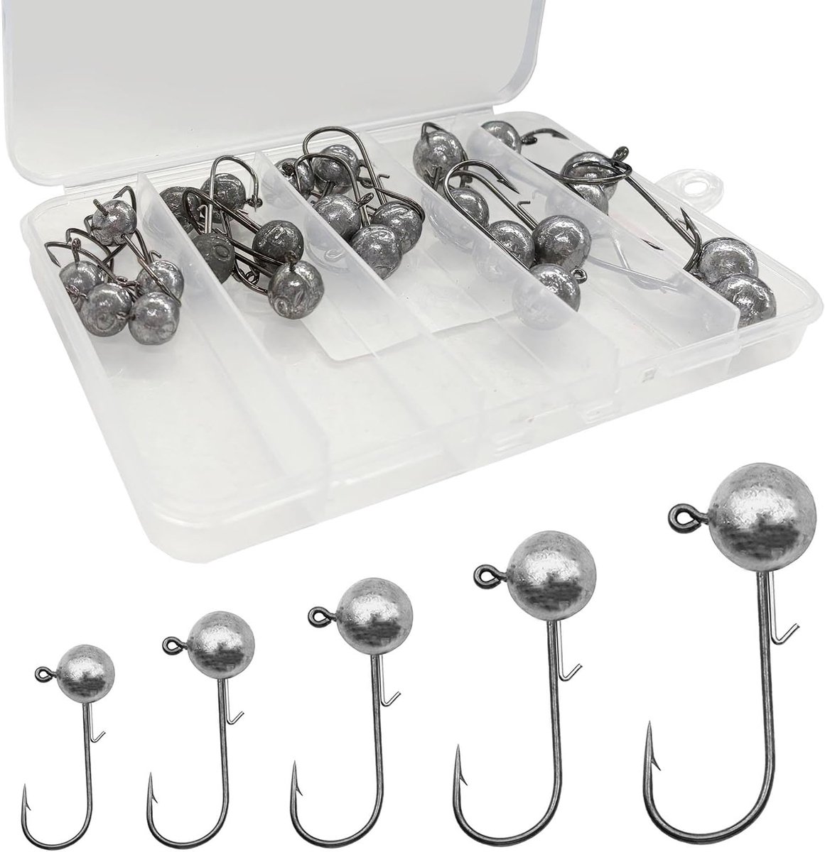 SnelShoppen - Lead Head Jig Haak Kit (25st), 7g/10g/12g/14g/17g, Sharp Jig Heads, Duurzaam en Corrosiebestendig, Voor Zoetwater en Zoutwater, Inclusie