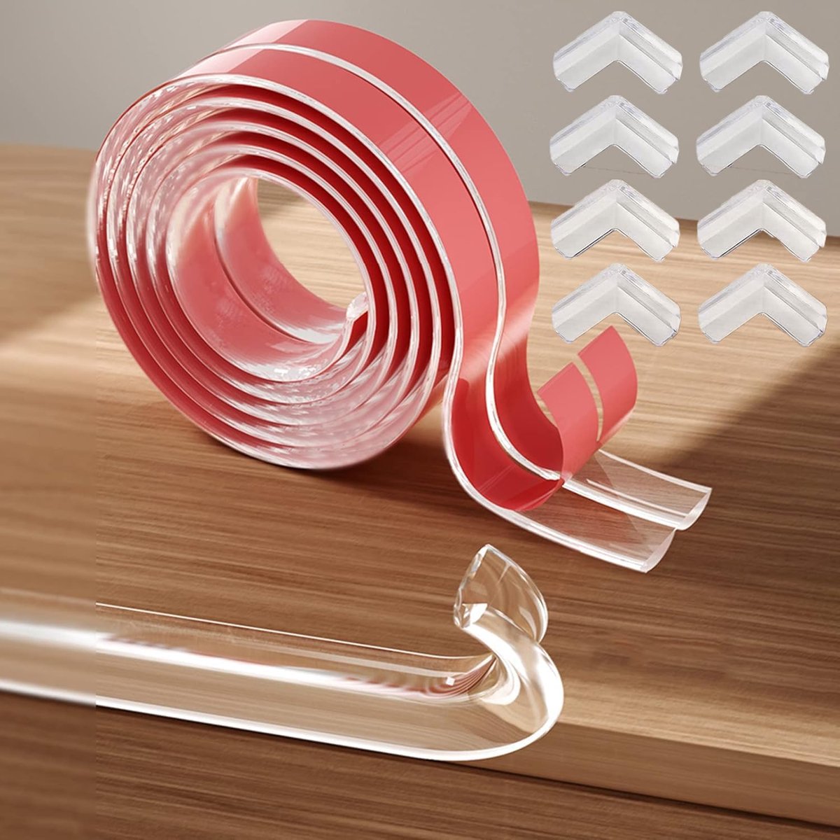 Transparent edge protection, anti-collision, soft PVC for children for edges and corners, odorless (4 m + 8 protective - ShopVlot