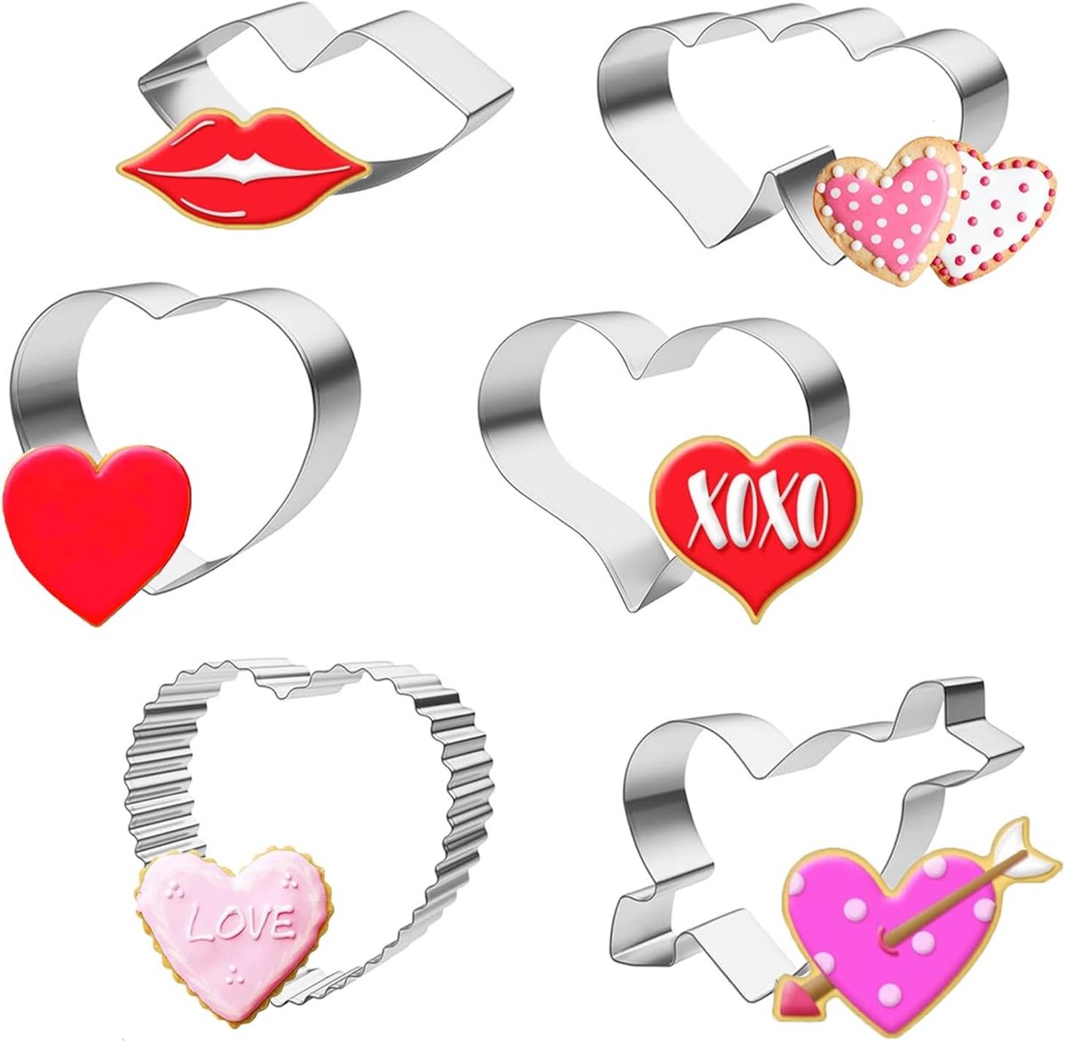 Heart Shaped Cookie Cutters, 6 Pcs Valentine Cookie Cutters Stainless Steel Heart Shaped Moulds - ShopVlot