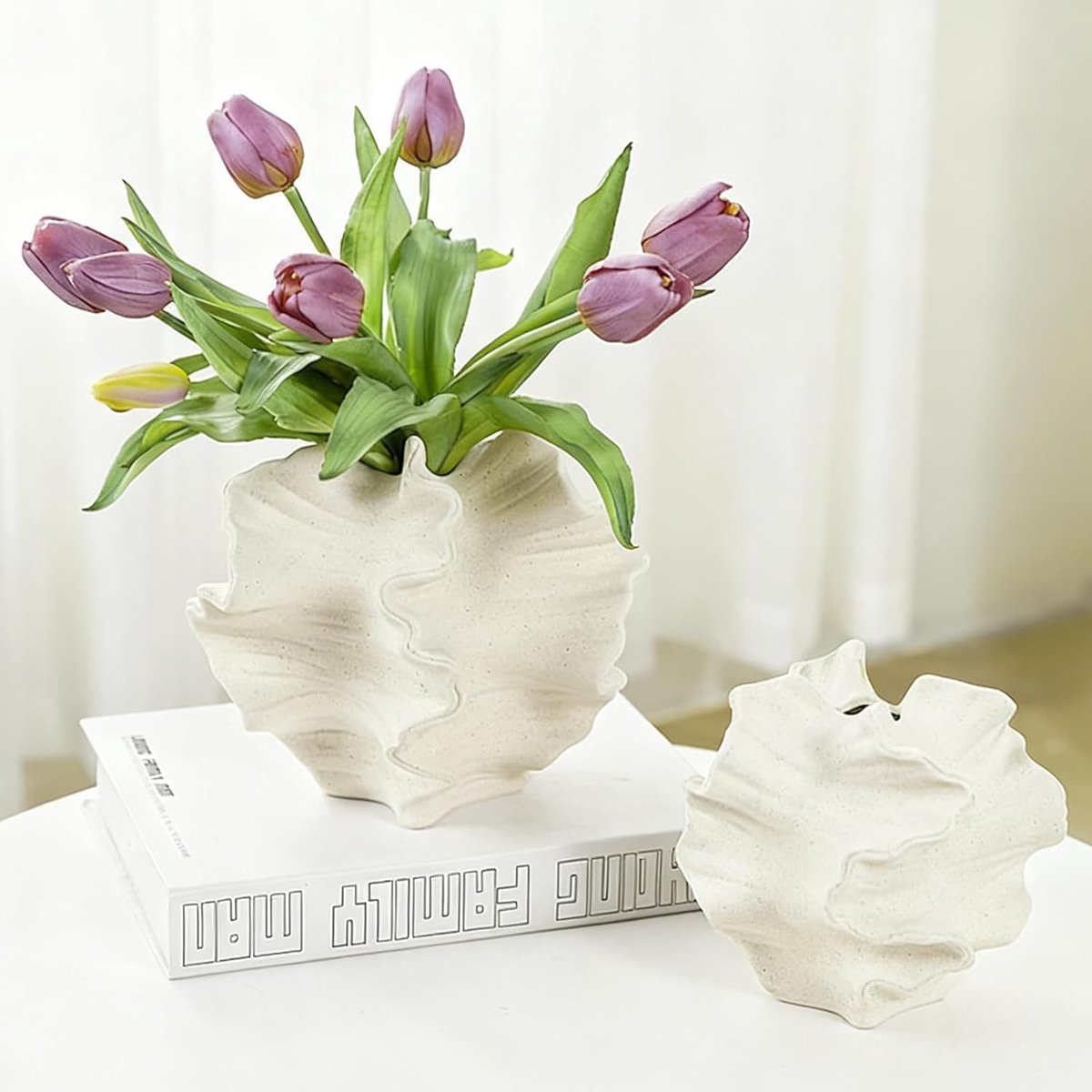 SnelShoppen - Moderne Keramische Vaasje Set - Scandinavische Decoratie - Aesthetic Boho Bloemenvazen - Wit - Voor Woonkamer, Kantoor en Boerderij