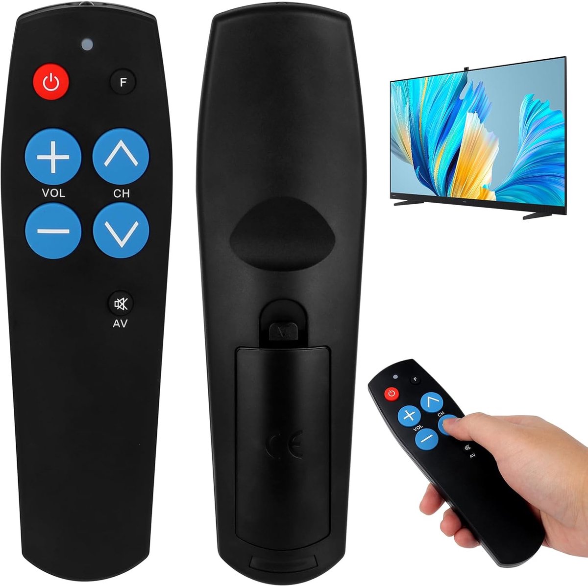 SnelShoppen - Universele TV afstandsbediening met grote knoppen voor ouderen, eenvoudig in gebruik, geschikt voor TV, DVD, settopbox, IR apparaten