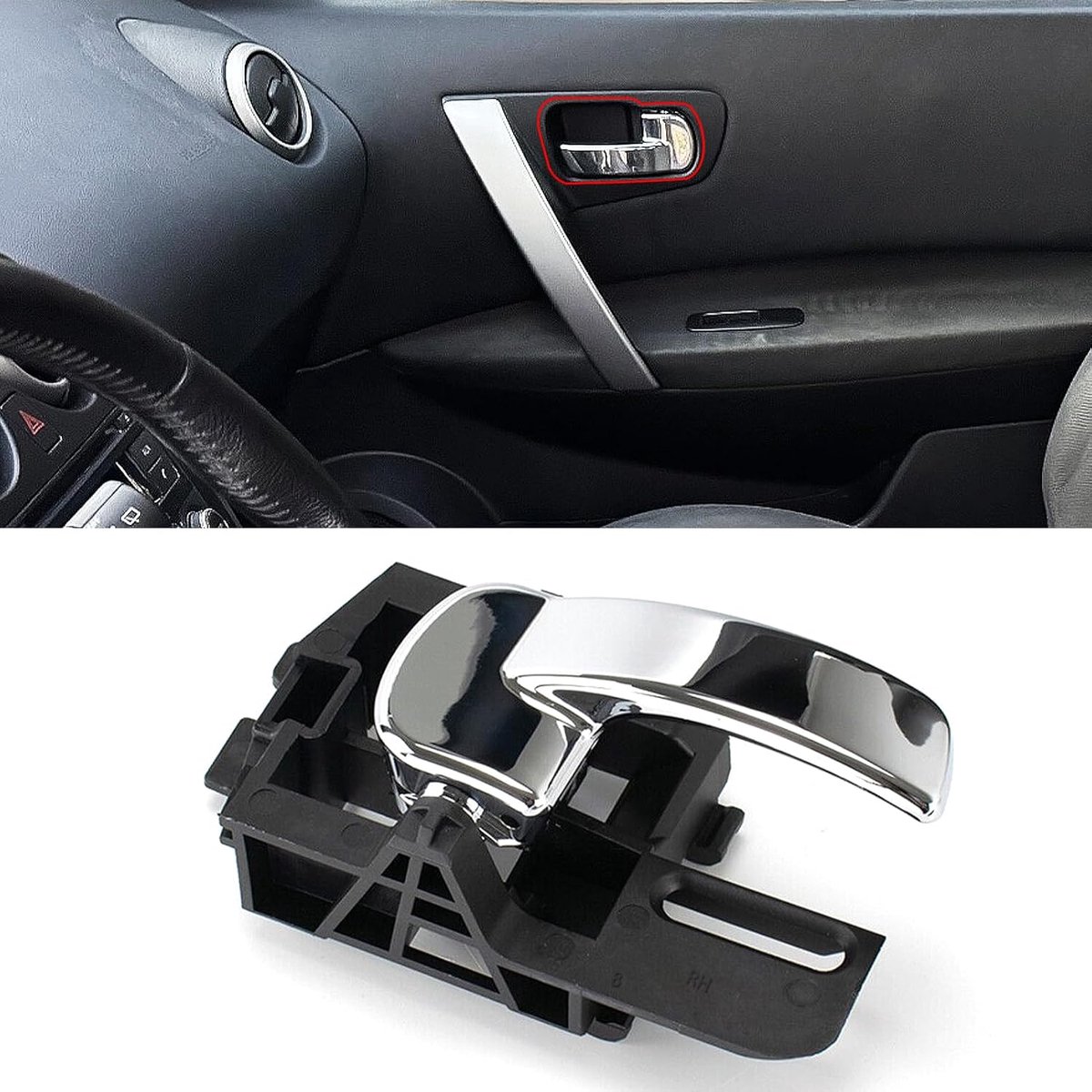 SnelShoppen - Binnenhandgreep Nissan Qashqai MK1 J10 JJ10 2007-2013, Vervangende Deurgreep Passagierszijde, Hoogwaardige Zilverkleurige Deurhendel