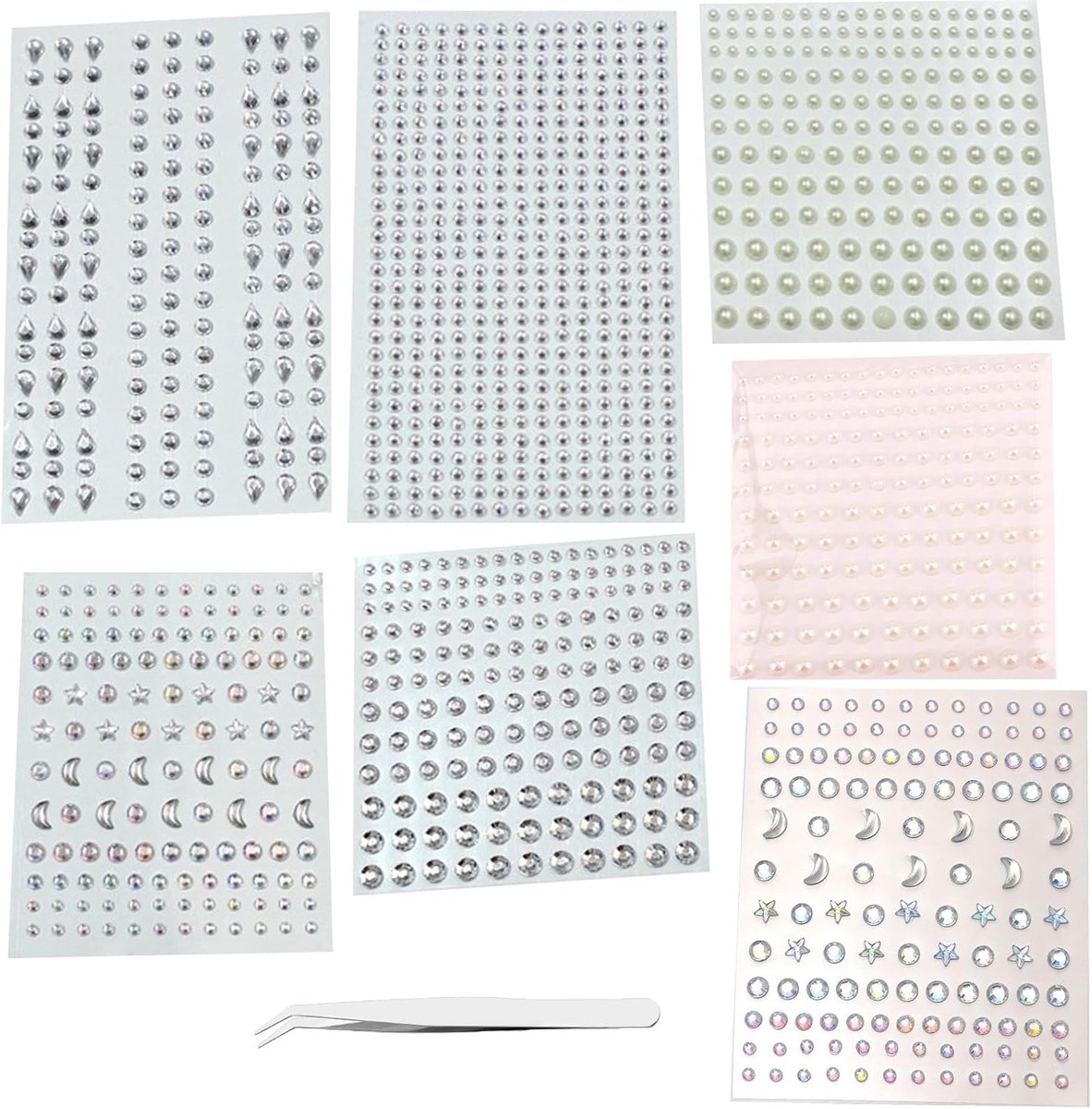 Zelfklevende parelstickers 7 stuks - kristalvormen - ideaal voor gezicht en nagels - SnelShoppen