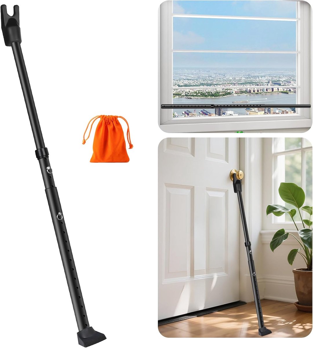 SnelShoppen - Security Bar voor Deuren, Verstelbaar 59-123 cm, Inbraakbeveiliging, Deurslot, Ramen en Schuifdeuren voor Thuis, Hotelkamers, Zwart