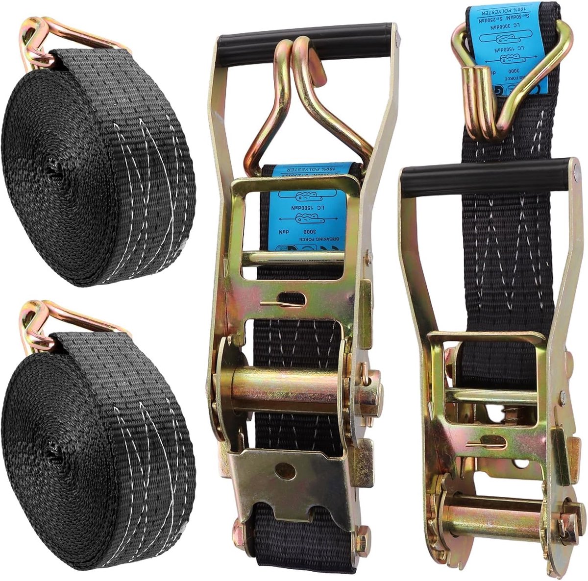 SnelShoppen - 2 Stuks Lashing Straps met Ratchet Lashing Straps Zwart 6m | Voor Motor, Trailer, Verhuizing, Tuin, Garage, 50mm Breed