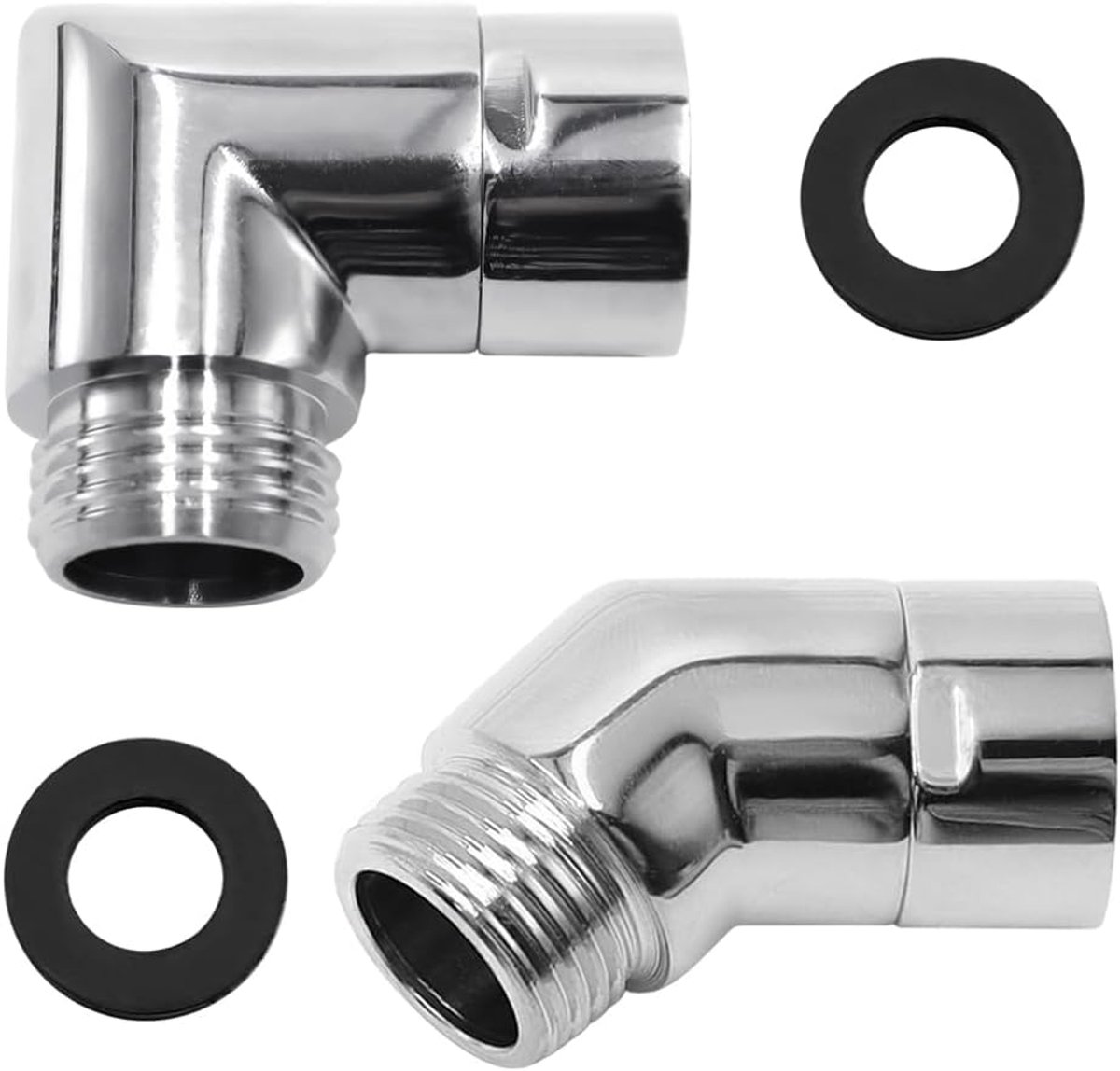 SnelShoppen - 2 Stuks Adaptor voor Douche Handdouche Messing 90°/135° Hoekversteller met Rubber Ring Verbinder voor Douchekop
