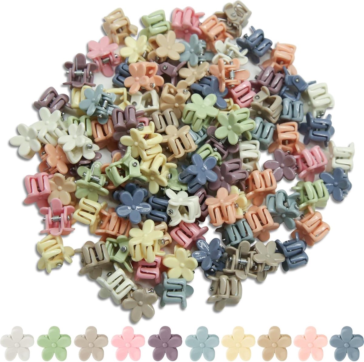 SnelShoppen - 100 Stuks Kleine Bloem Haarclips Meisjes Klauw Haarspelden Voor Peuters Haaraccessoires Korte Klemclips Stevige Grip Kleurrijk Schattig