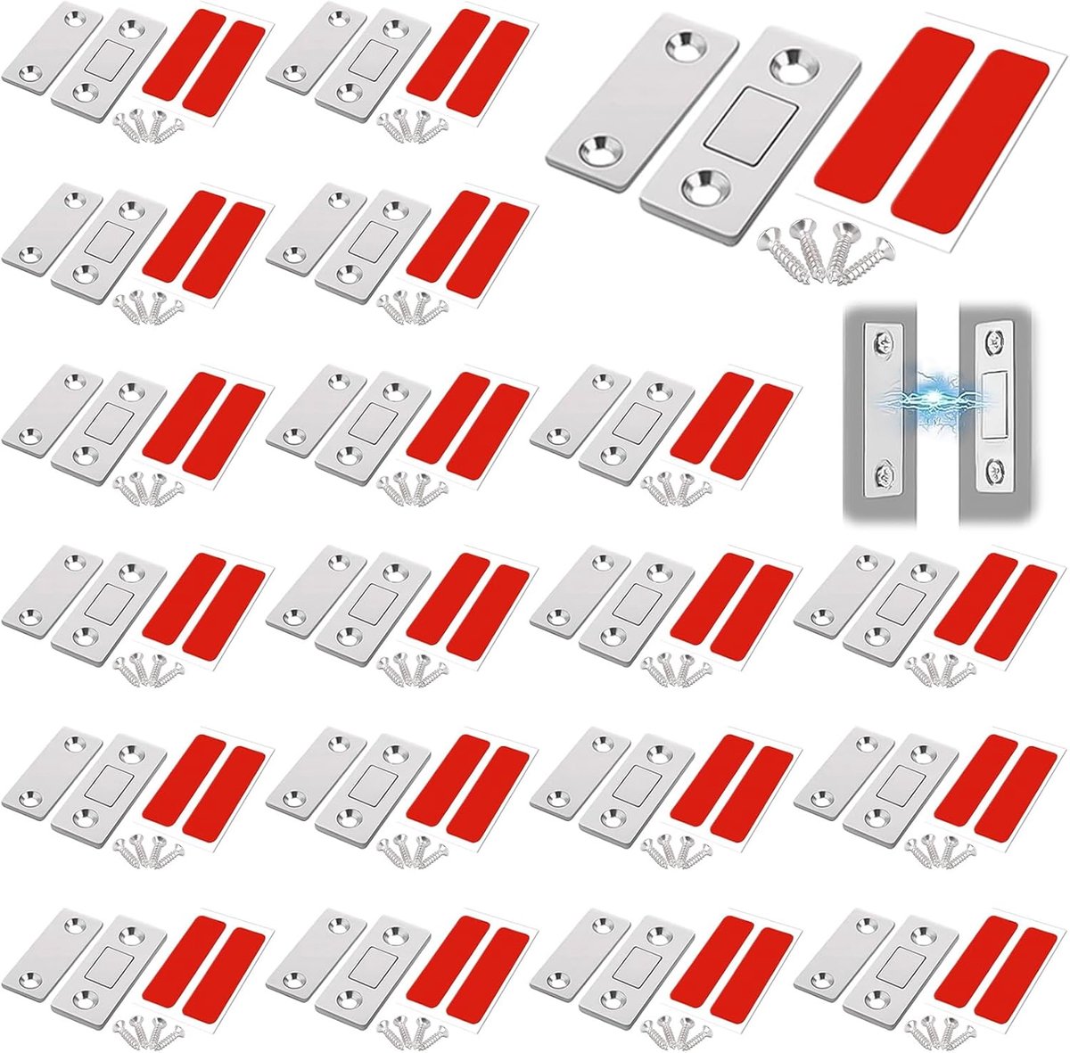 SnelShoppen - 20 Stuks Deurmagnets, Ultra-Dunne Lijm Film Deurmagnets voor Schuifdeuren Keuken Ramen Kasten Deurrubbers (Zilver)