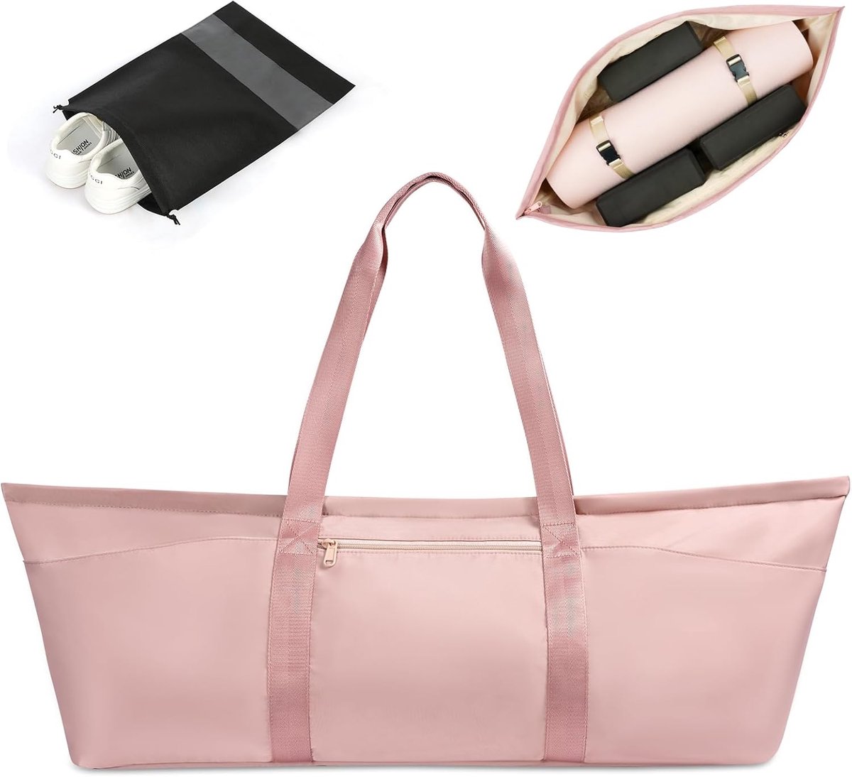 SnelShoppen - Grote Yoga Mat, Yoga Mat Draagtas, Sporttas, Yoga Tas, Lange Pilates Tas met Verstelbare Draagriem, Drinkfles Tas en Nat Compartment, Re