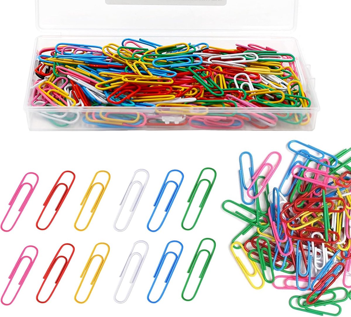 SnelShoppen - Paperclips, 200 Stuks, 28 mm, Kleurrijke Paperclips, Metalen Paperclips met Opbergdoos voor Documenten, Kantoorbenodigdheden, School