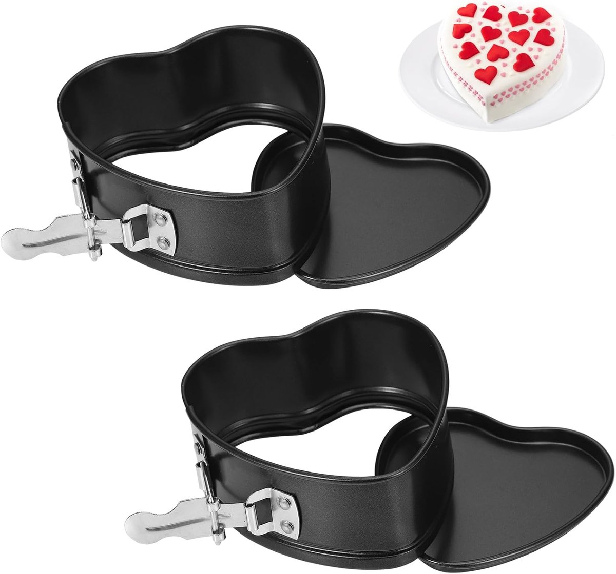 SnelShoppen - 2 Stuks Hartvormige Springvormpannen 10 cm Mini Bakvormen met Antiaanbaklaag voor Taarten, Zwart, Ideaal voor Verjaardagen en Bruiloften