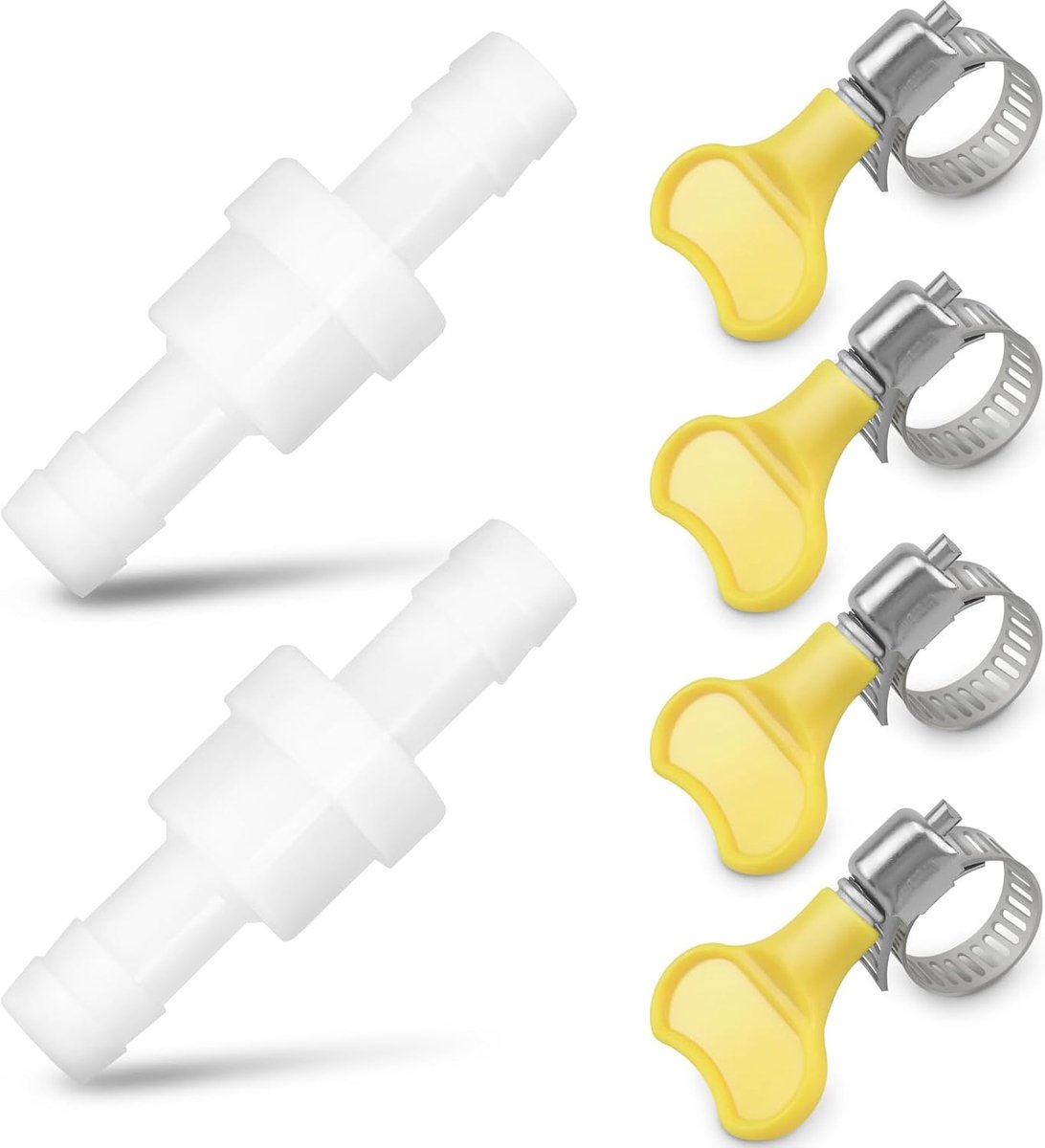 SnelShoppen - 2 Stuks 10mm Inline Terugslagklep voor Wasmachine, Droogtrommel, Condensdroger met Slangklemmen - Hoogwaardige PP en PE Materiaal