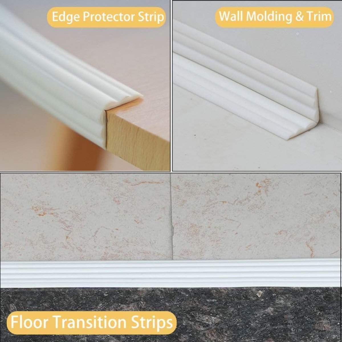 SnelShoppen - Zelfklevende PVC Muurprofielen, Flexibele Moulding voor Deuren, Ramen, Plinten, Plafonds, Kasten, Hoekbescherming, Zwart, 20 mm (10 mm +