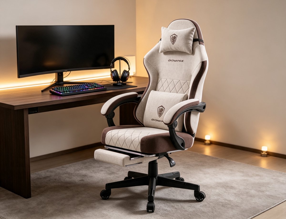 Dowinx Ergonomische - Bureaustoel & Gamingstoel – Pocketveren zitkussen – Dubbel gevoerde rugleuning – Verstelbare lendensteun – Met armleuningen en uitschuifbare voetsteun – Bruin