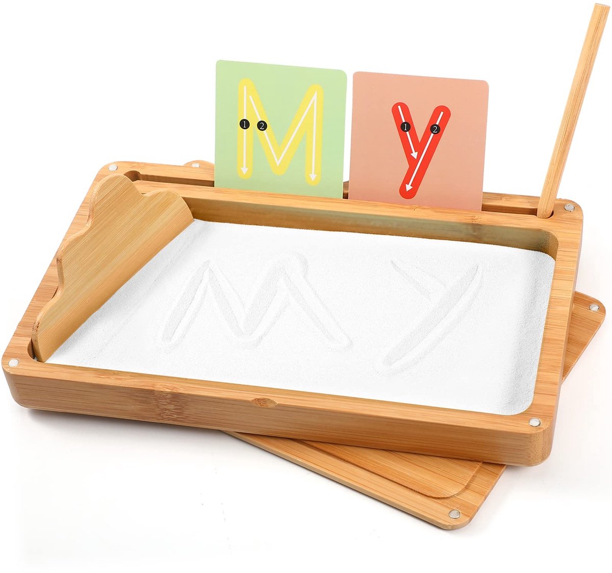 Omgoods - Montessori Sandtafel voor Kinderen met 26 Letterkaarten en Accessoires