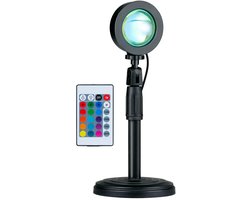 Grundig Sunset Lamp - Projectielamp met Afstandsbediening - RGB LED Lamp met 16 Kleuren en 4 Lichtstanden - Tafellamp en Nachtlamp - USB-A Oplaadbaar - 27x11.4x11.4 cm - Zwart