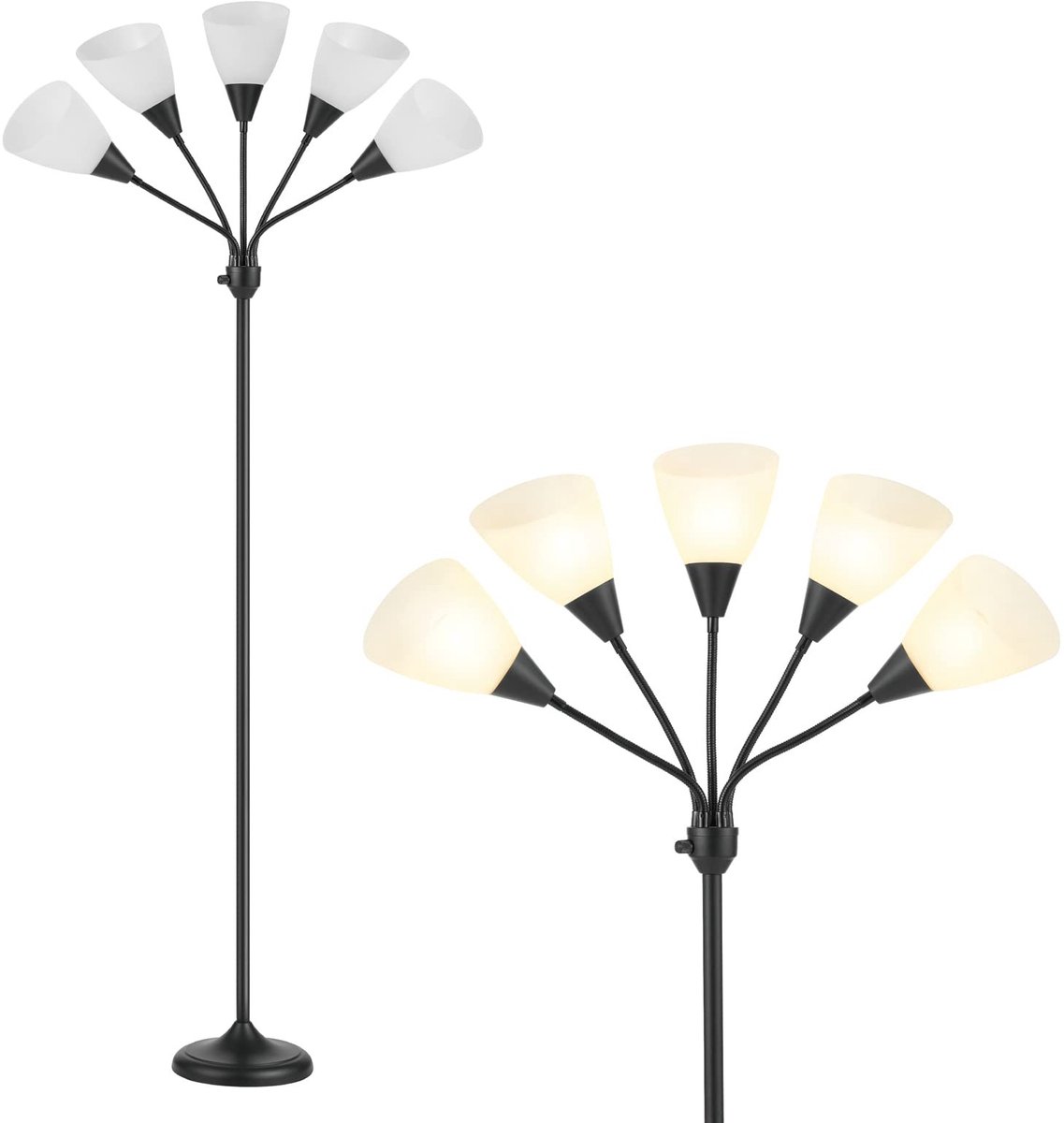 Omgoods - Vloerlamp met 5 Verstelbare Leeshouders en Grote Lampenkap