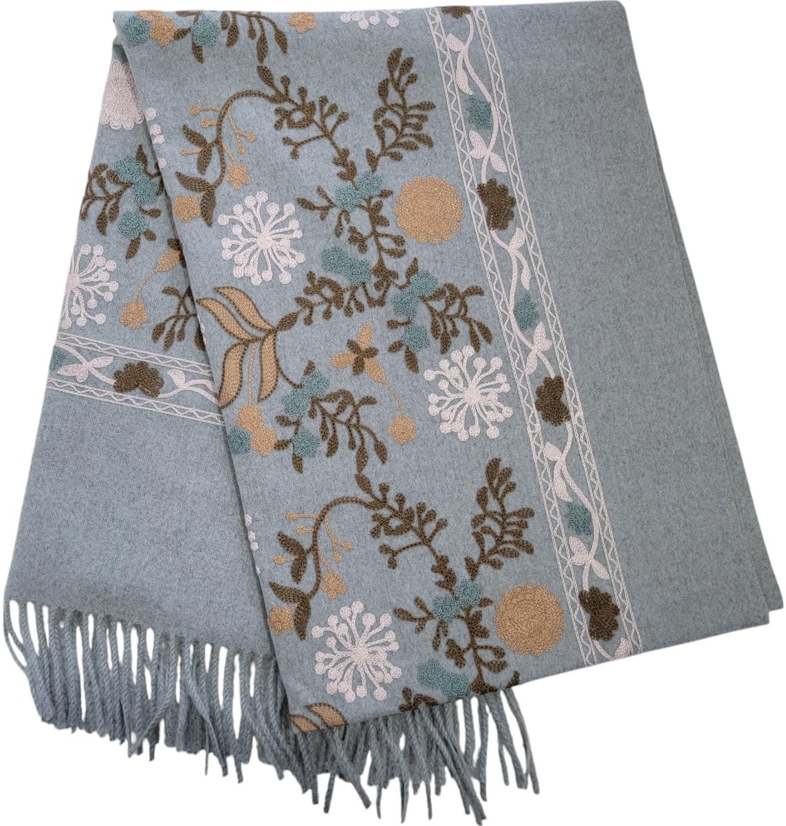 Omgoods - Pashmina Sjaal van Wol met Borduursel voor Herfst-Winter