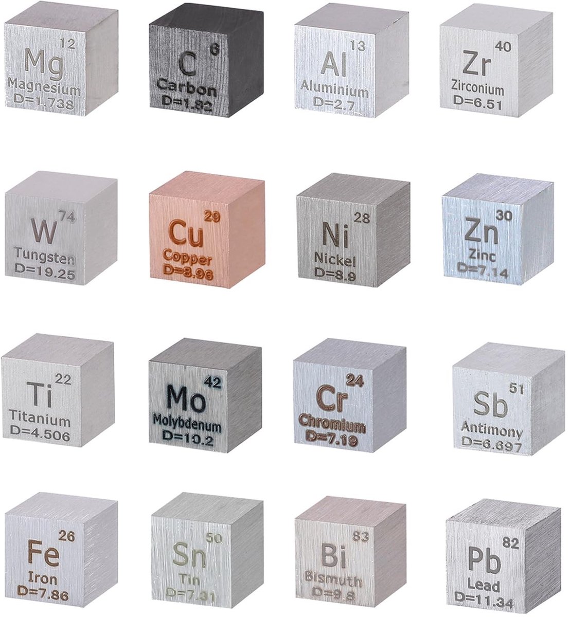 Omgoods- Dobbelstenen Set 16 Stuks - Elementen Dichtheid 0,39 Inch - Chemie Onderwijshulpmiddel - Visuele Hulp - Leuk Cadeau voor Wetenschapsliefhebbers - Elementkubussen