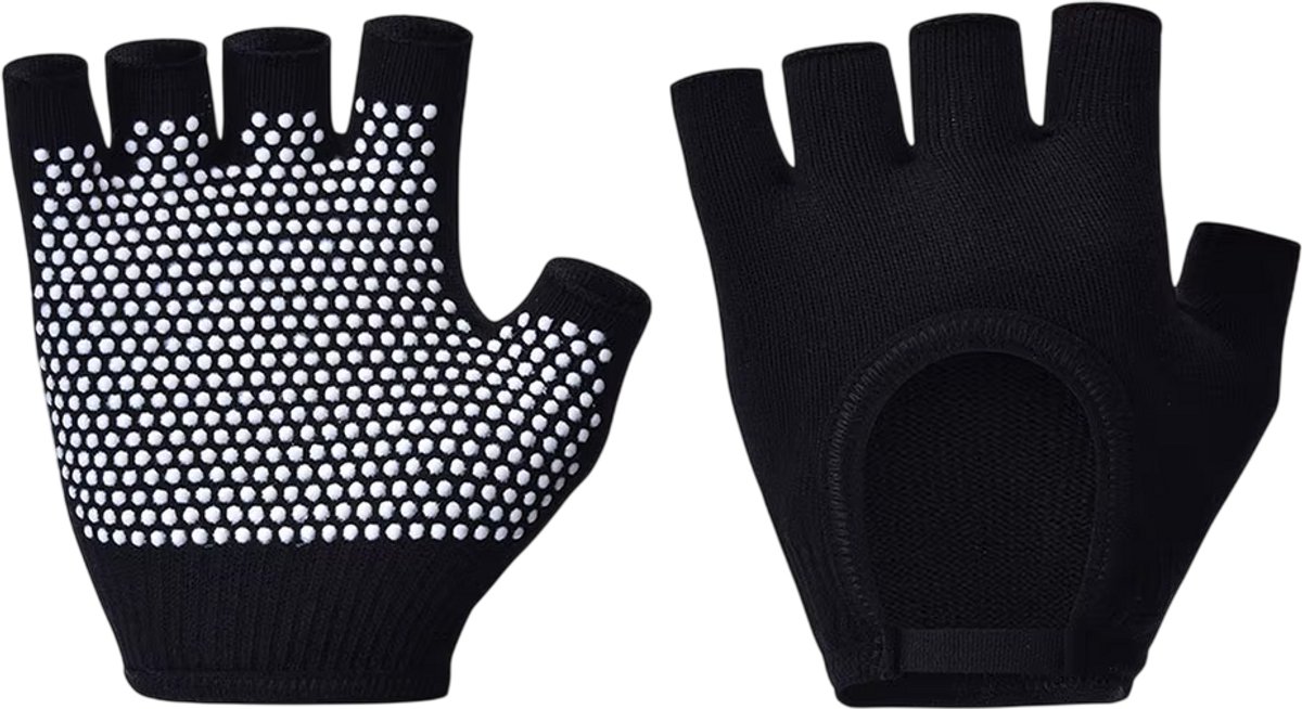 Antislip Yoga Handschoenen Dames – Half Finger Grip Handschoenen voor Pilates, Fitness, Gym & Workout - Zwart