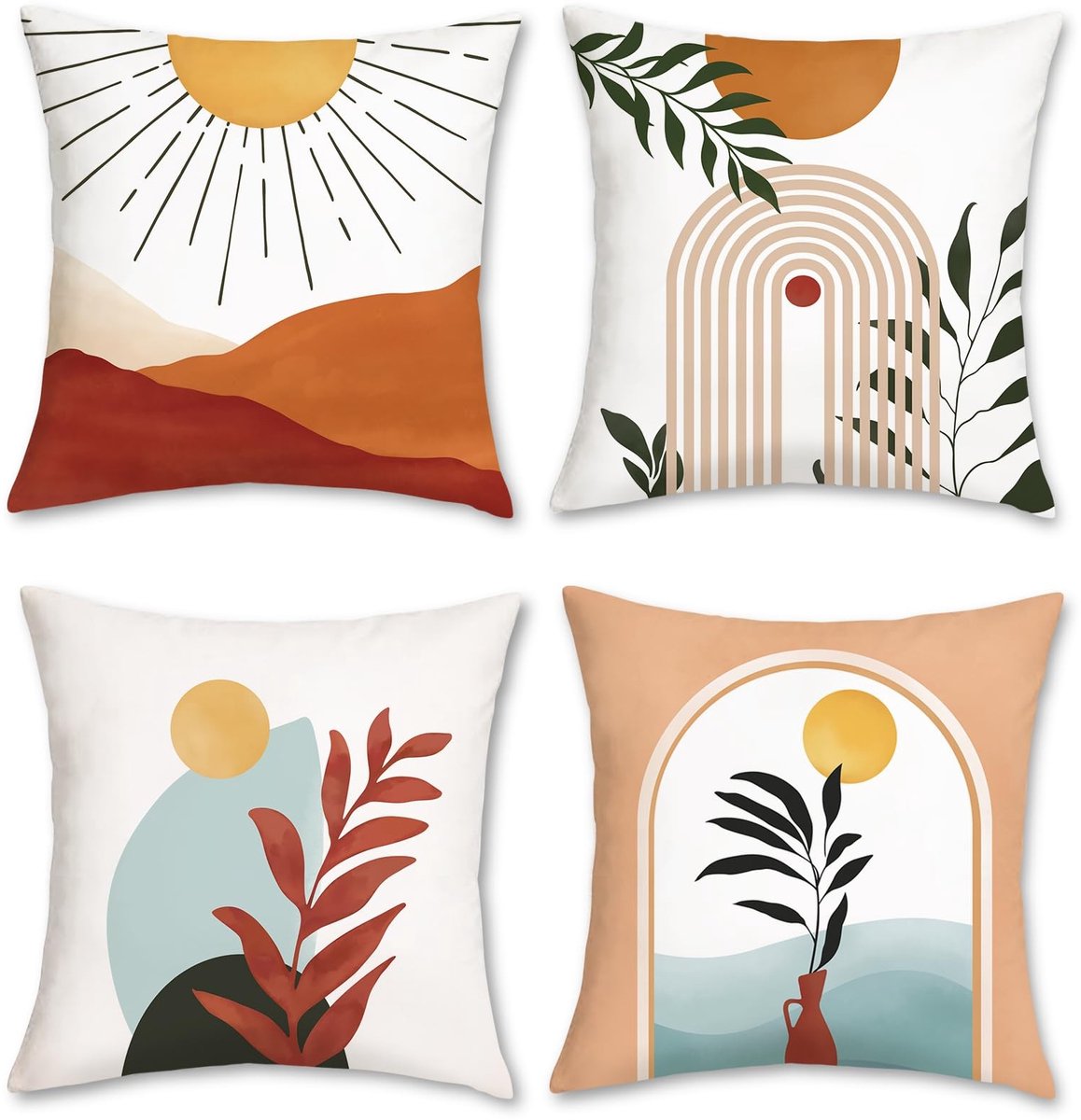Omgoods - Set van 4 Boho Leaf Kussenhoezen 45 x 45 cm voor Sofa en Tuin