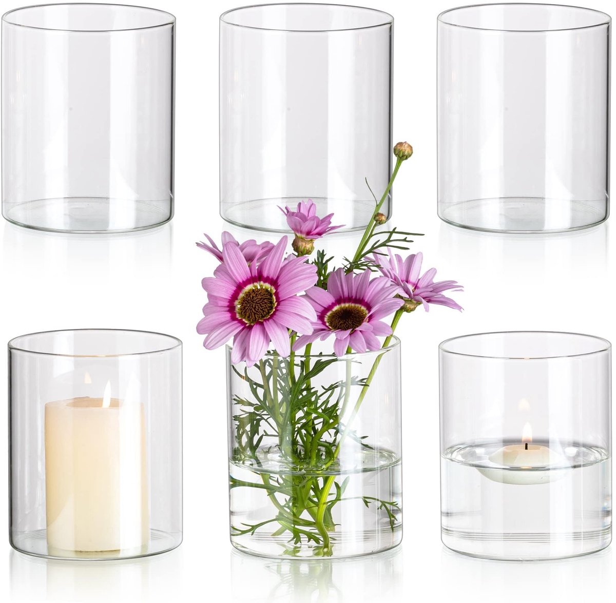 Omgoods - Set van 6 Kleine Glazen Vazen voor Bloemen