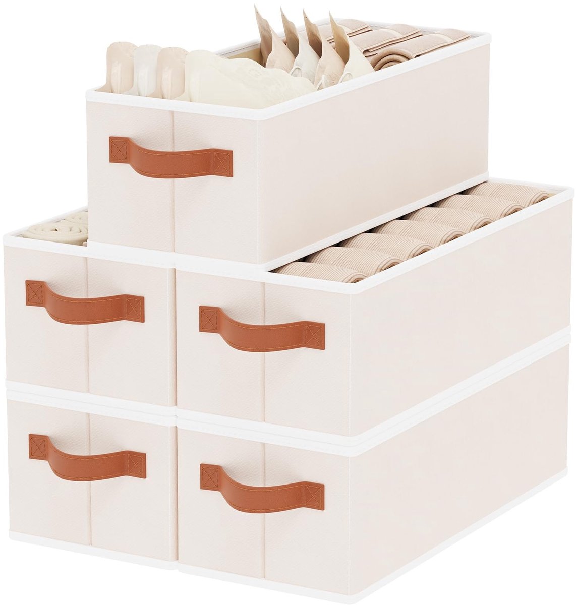 Omgoods - Vouwbare Opbergmand, 5 Stuks, Beige, Ideaal voor Organisatie