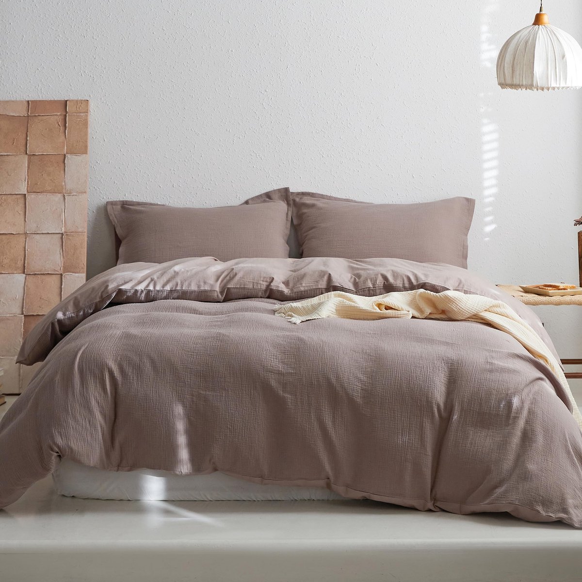 Omgoods - Mousseline Dekenset 200x200 cm met 2 Kussenslopen Katoen Koffiegrijs