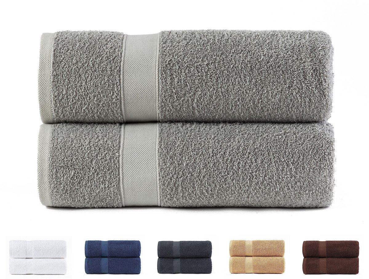 Omgoods - Set van 2 Grote Badhanddoeken - 100% Katoen, 550 g/m², 100 x 150 cm, Lichtgrijs