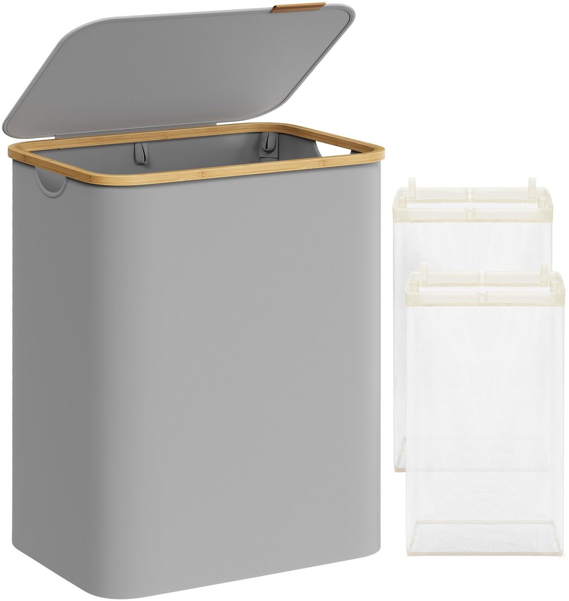 Omgoods - Wasmand met Deksel en 2 Compartimenten, 130 L