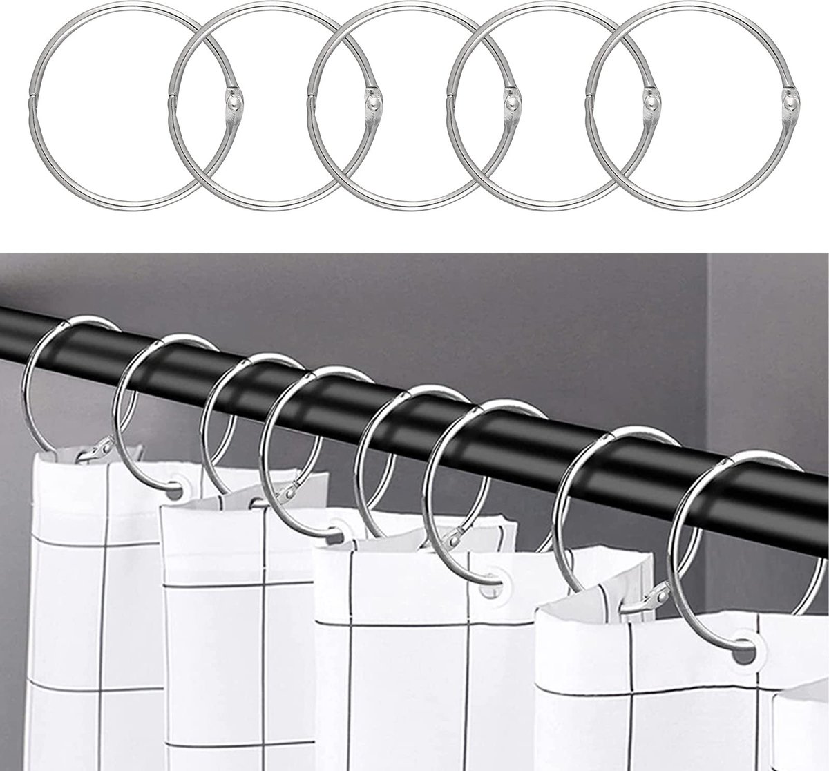 Omgoods - 24 Rvs Douche Gordijnringen - Eenvoudig te Installeren met 50mm Binnen Diameter