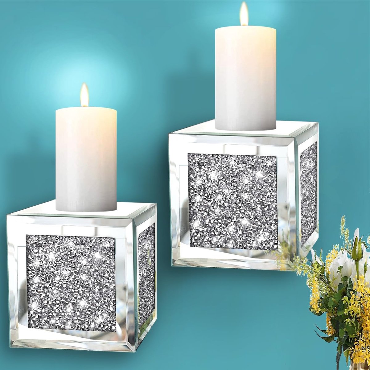 Omgoods - Set van 2 Kristallen Kaarsenhouders voor Wanddecoratie