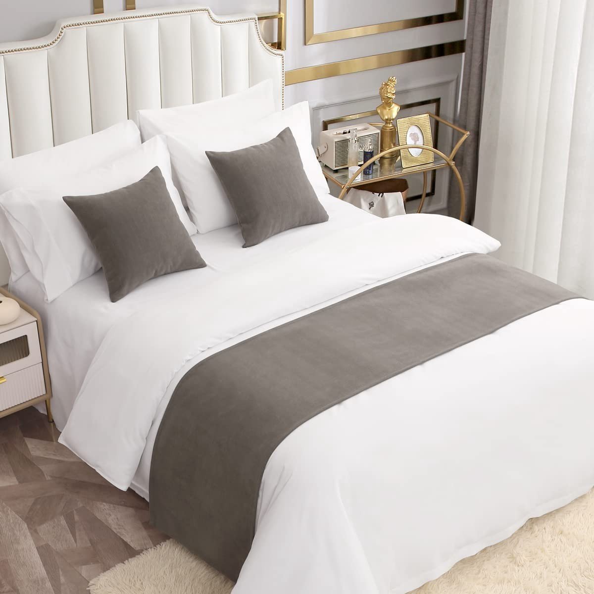 Omgoods - Bed Runner Chenille Grijs voor Slaapkamer en Hoteldecoratie