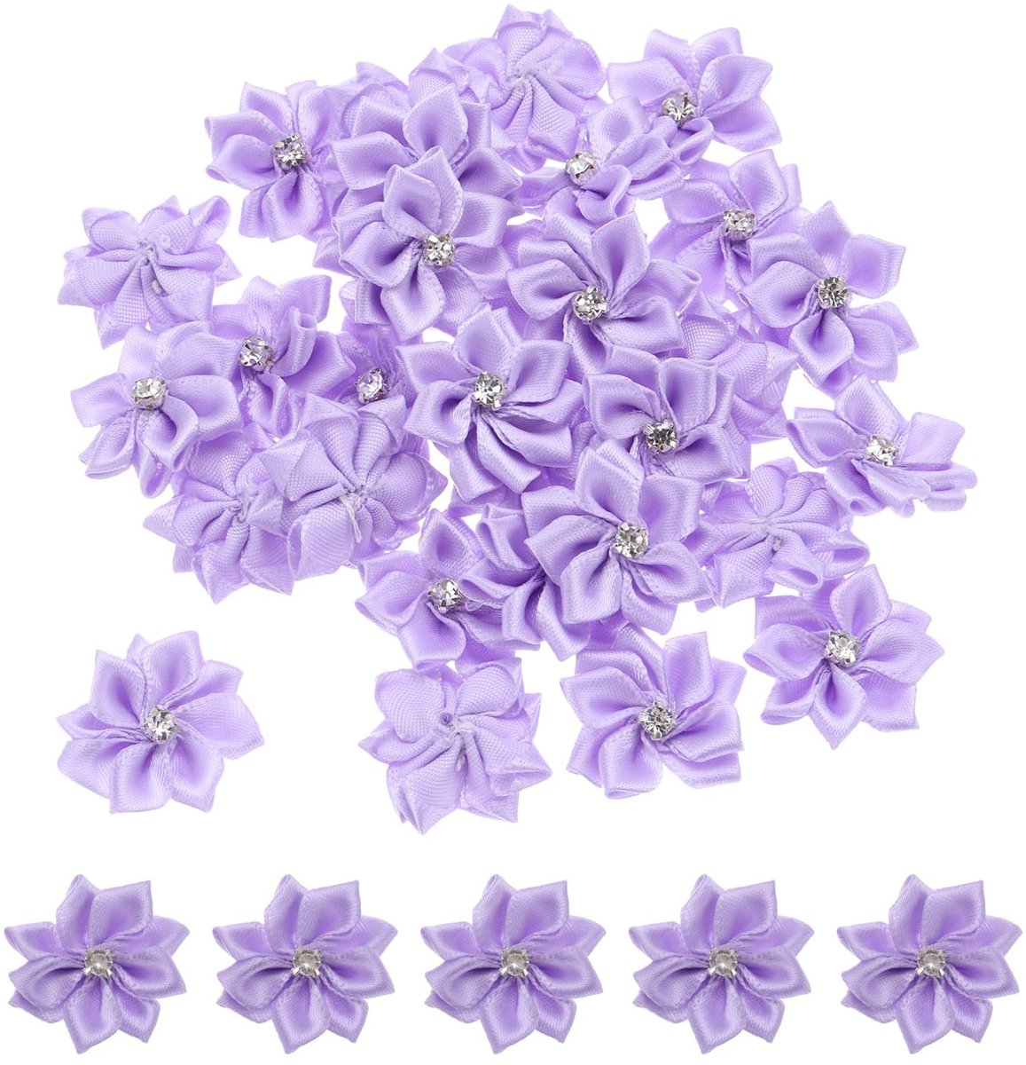 Omgoods - 50 Stuks Satijnen Bloemen voor DIY en Bruiloft Decoratie, Lichtpaars