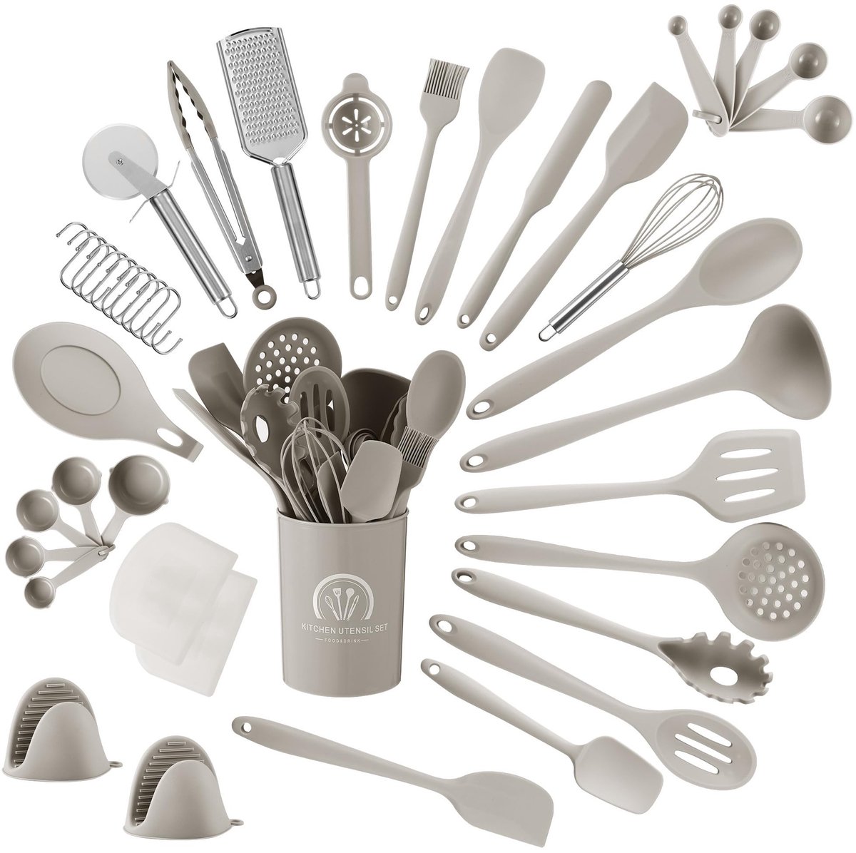 Omgoods - Keukenhulpmiddelen Set - 43 Delige Silicone Set - Khaki