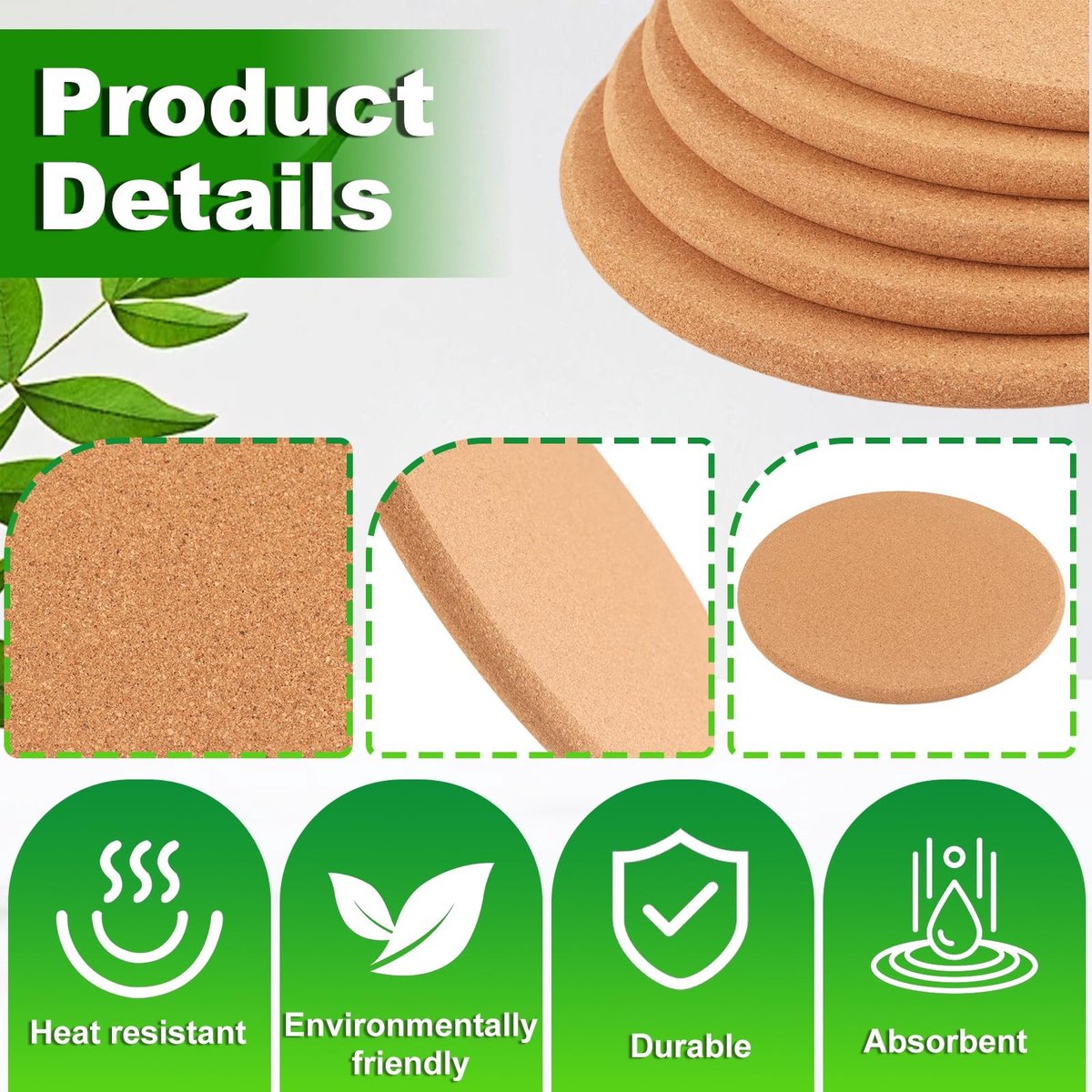 Omgoods- Onderzetters Kurk - 8 Stuks - Ronde Pannenonderzetters 19 cm - Hittebestendig - Onderzetters voor Glazen - Onderzetters met Houder - Milieuvriendelijk Materiaal