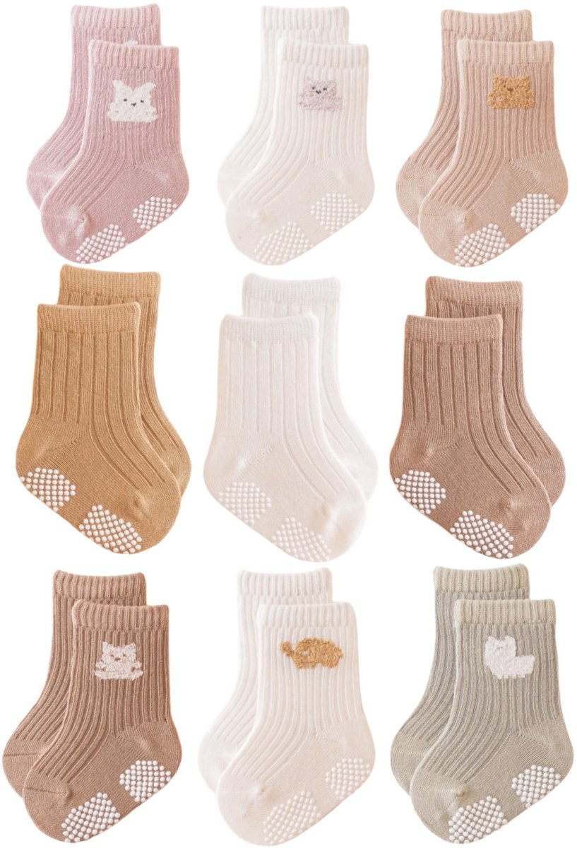 Omgoods - Set van 9 Unisex Baby Sokken met Cartoonpatroon